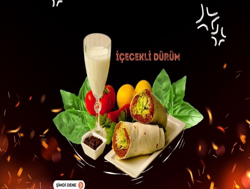 İçecekli çiğ köfte dürüm menü sunumu